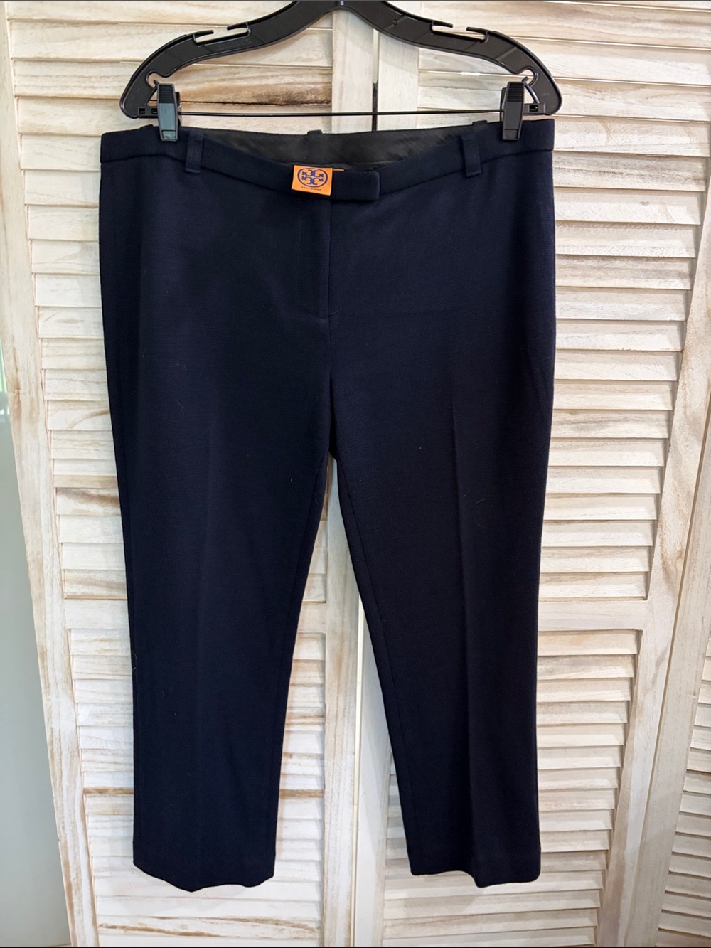 Tory Burch Dark Nacy Straight-Leg Pants with Gold Logo Tab